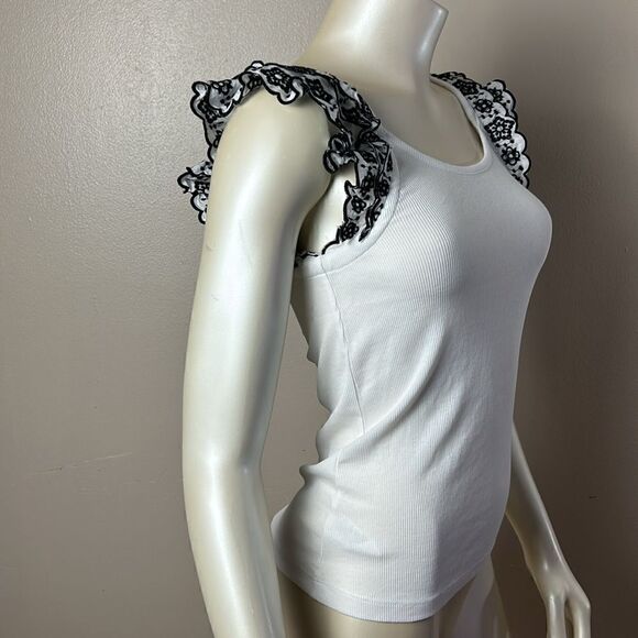 New LOFT Ann Taylor size XS ribbed embroidered eyelet ruffle sleeve NWT - Picture 6 of 8